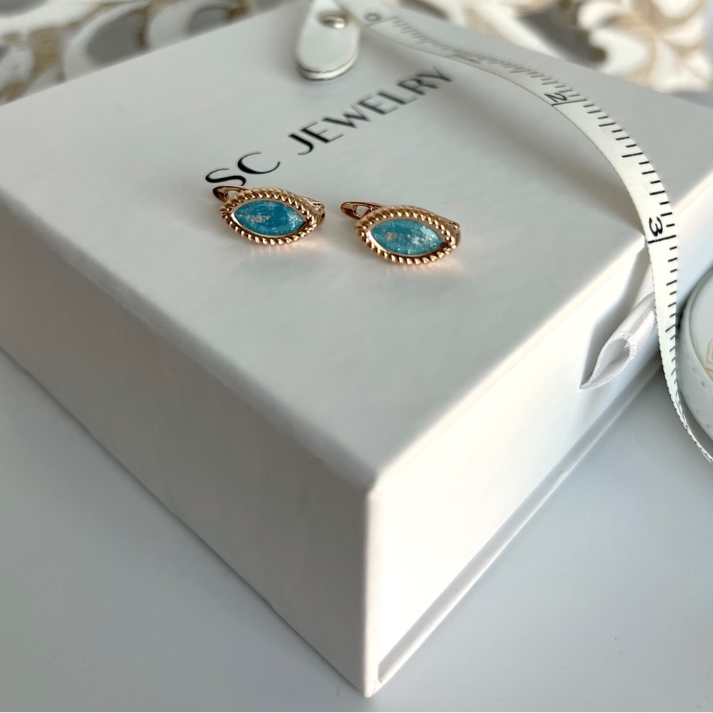 LAST ONE Drop Earrings 18k Gold Color Blue Stone Drop Luxury Jewelry - Picture 5 of 5